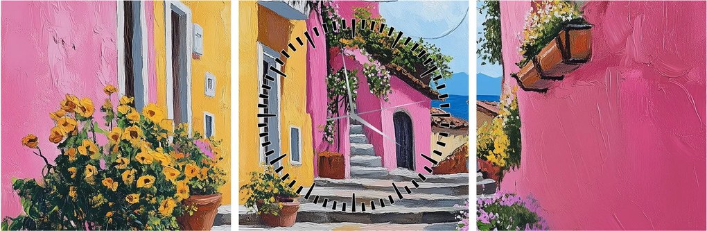 Obraz - Różowa uliczka (z zegarem) (90x30 cm)