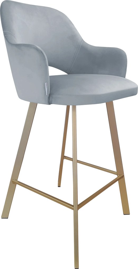 Hoker Milano krzesło barowe tkanina Welur podstawa metalowa : Kolor nogi - Złota profil, Kolor tkaniny - VELVET - BL06, Typ siedziska - Siedzisko stałe