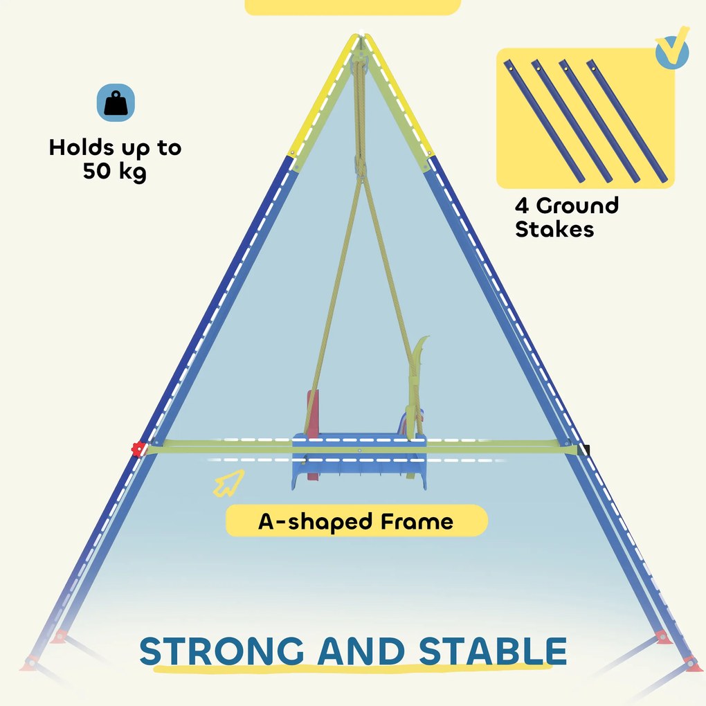 AIYAPLAY Huśtawka 3-w-1 dla dzieci, regulowana, z oparciem i paskiem bezpieczeństwa, 128 x 155 x 157 cm, niebieska | Aosom PL