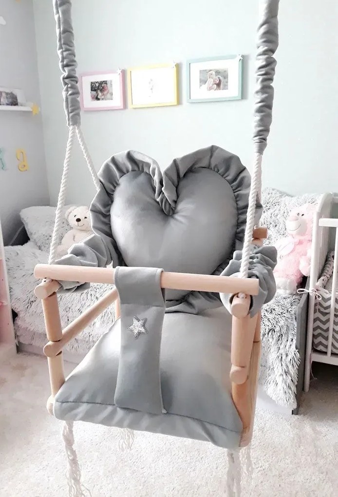 Szara huśtawka dla dzieci serce D5-H04