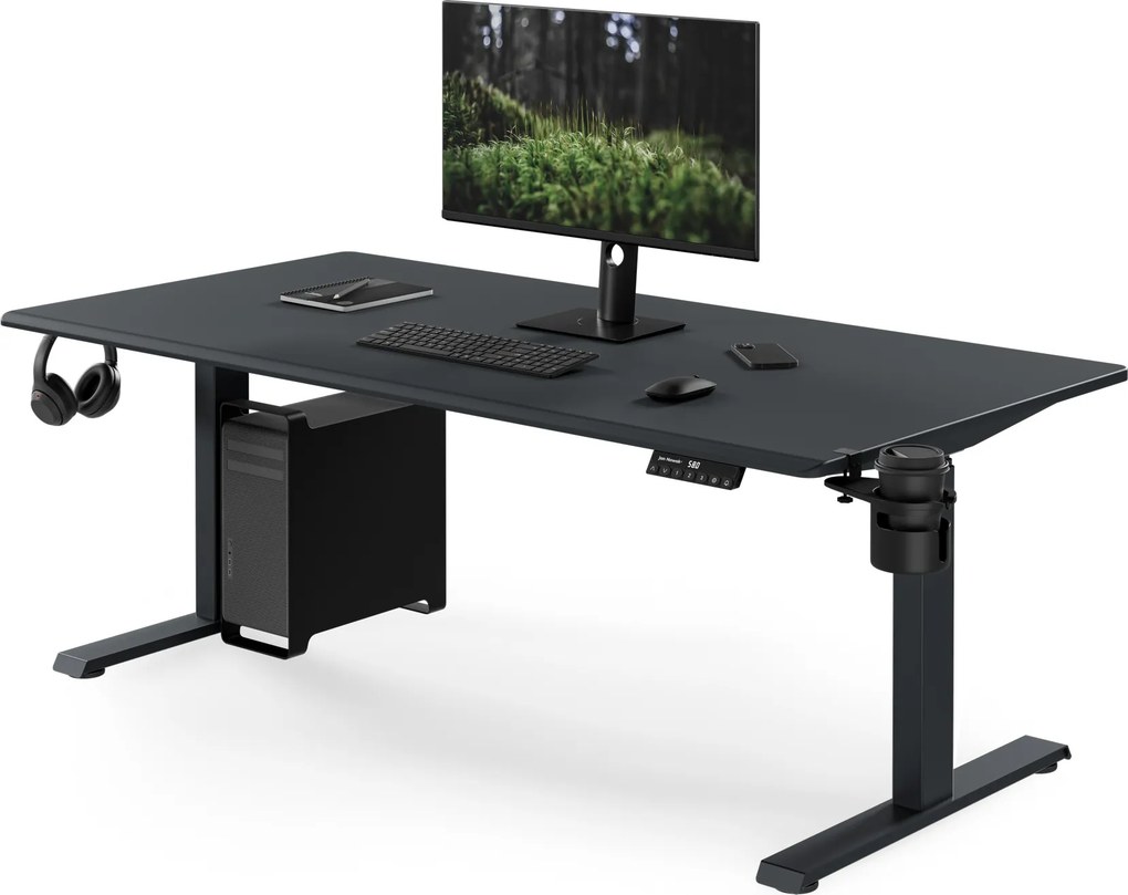 Biurko elektryczne z regulacją wysokości ergonomiczne antracytowe,1600x800 mm: ARIA