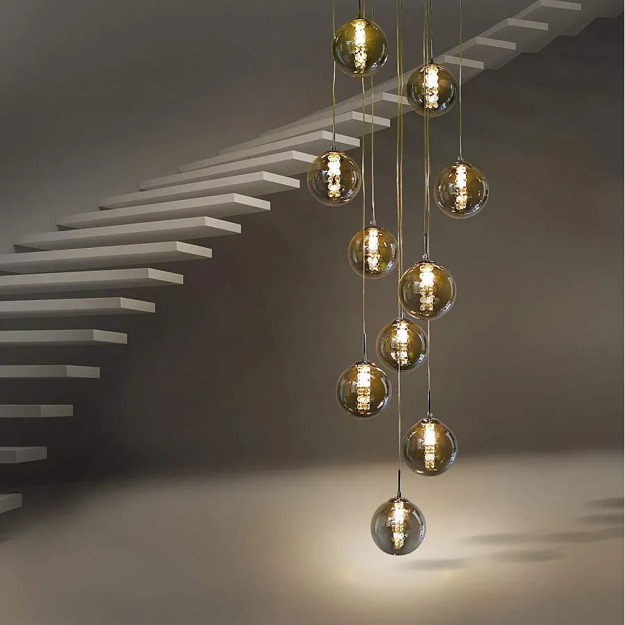 NETTLIFE Lampa wisząca ze szkła szarego średnica 41 cm żyrandol G9 10 lamp w kolorze lampa do salonu lampa do sypialni lampa na stół w jadalni lampa do przedpokoju