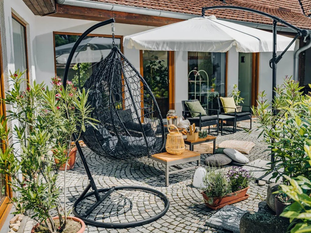 Szary fotel wiszący KOKON ze stojakiem