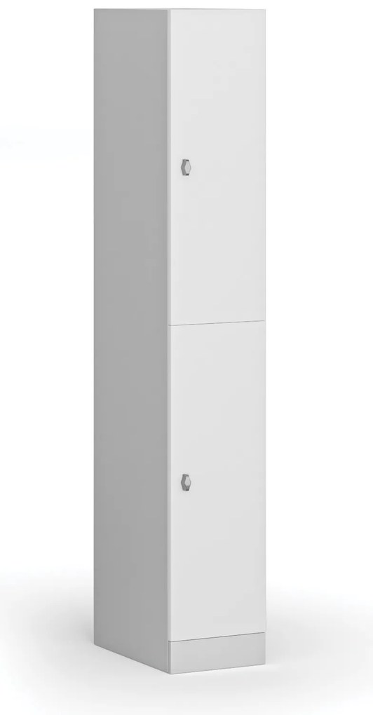 Szafka skrytkowa, 2 schowki, 1850 x 300 x 500 mm, demontaż, zamek obrotowy, drzwi laminowane, biała