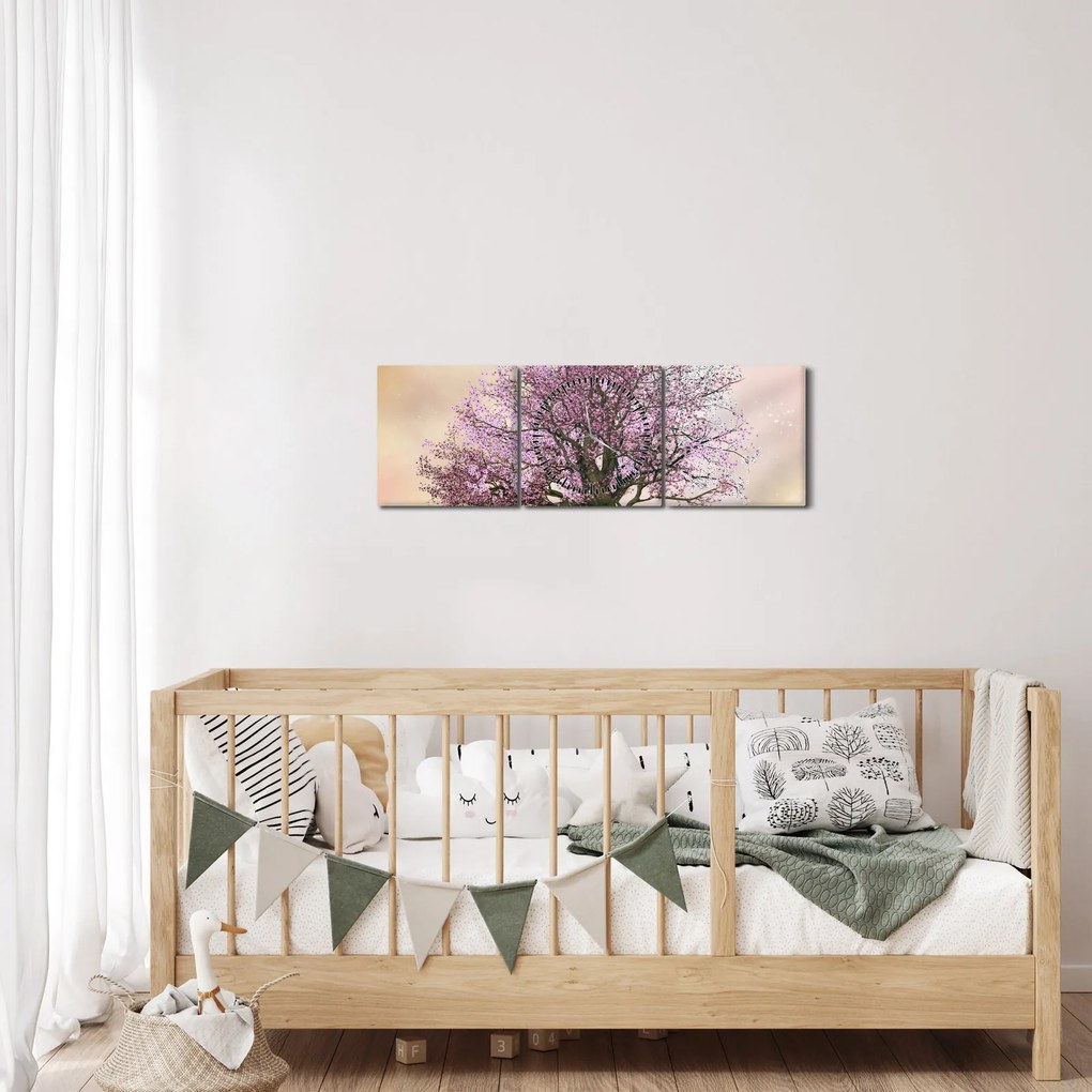 Obraz kwitnącego drzewa na szczycie wzgórza (z zegarem) (90x30 cm)