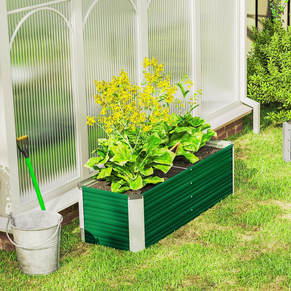 Outsunny Metalowe Łóżko Ogrodowe z 2 Obszarami Upraw Zielone 125x47x40cm Łatwy Montaż z Otwartym Dołem | Aosom PL