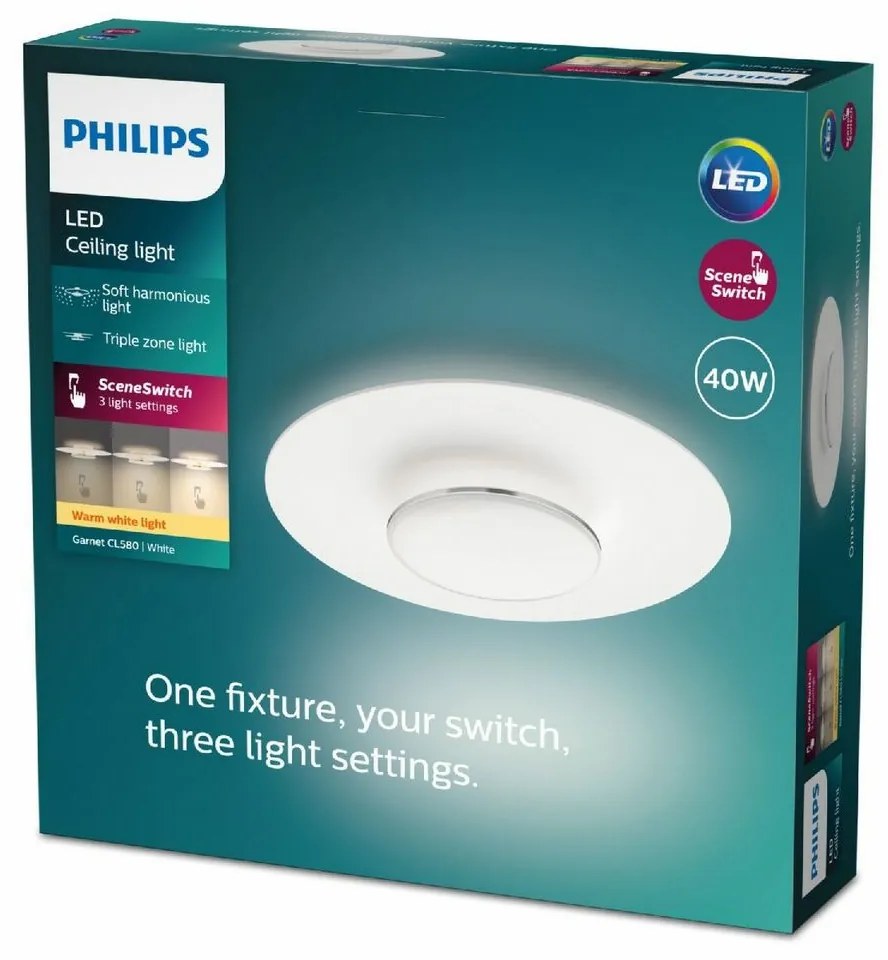 Philips 8720169195257 sufitowa oprawa LED Garnet,biała, 1x 40 W 4200 lm 2700 K IP20