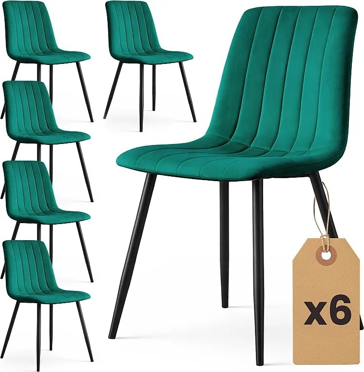 6x Welurowe krzesło tapicerowane pikowane Butelkowa Zieleń LIVO Czarne nogi
