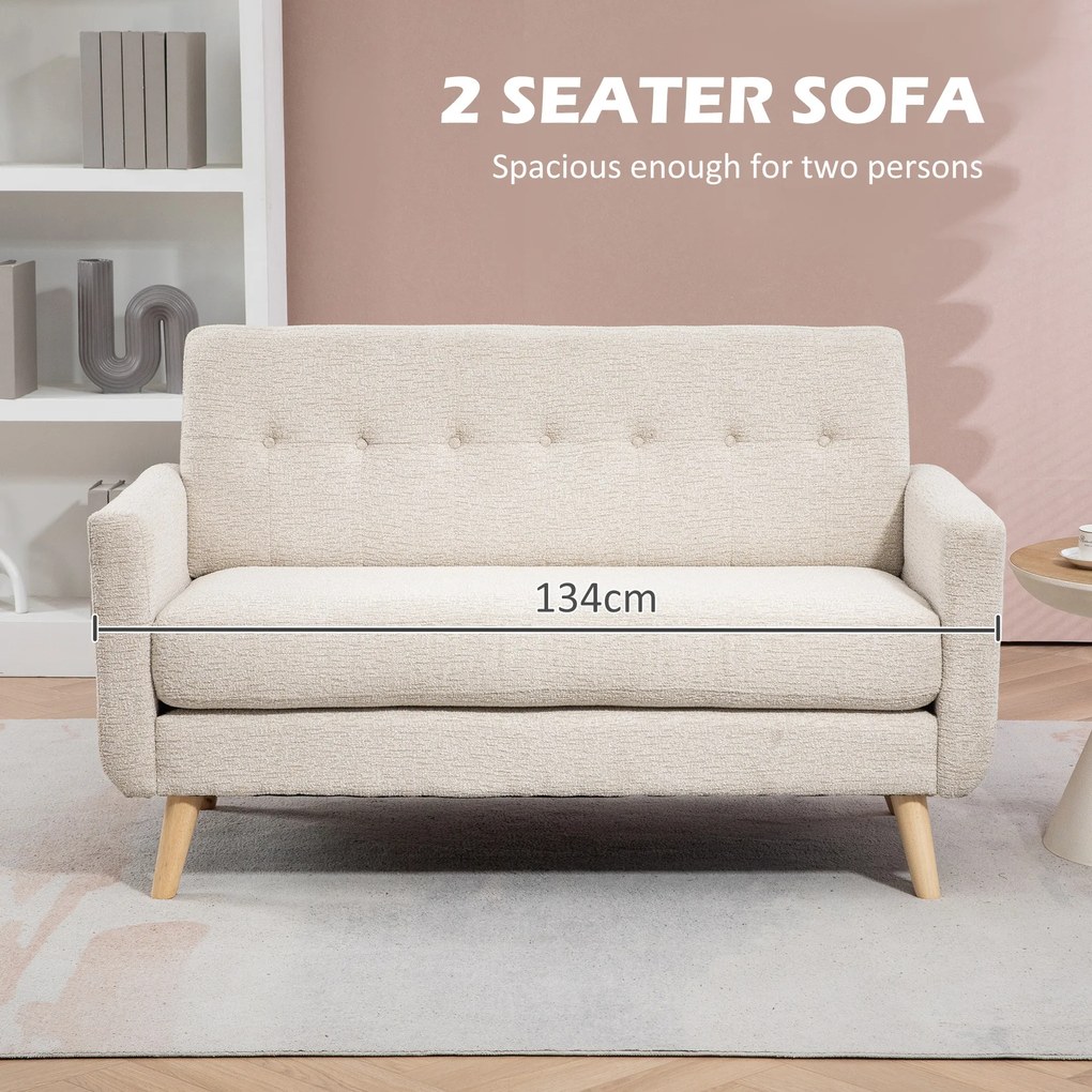 HOMCOM Sofa Dwuosobowa, Komfortowa, 134x71x82 cm, Beżowa