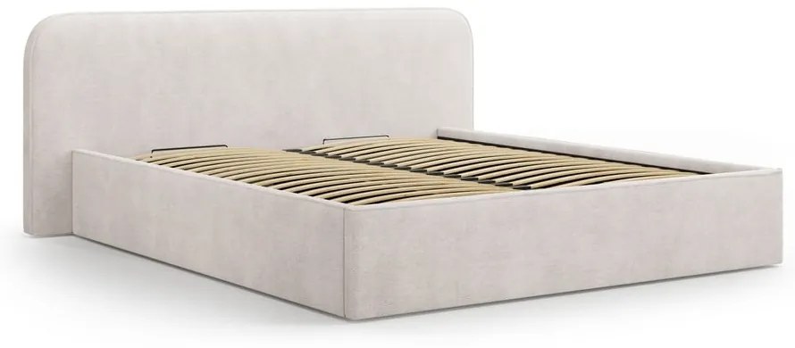 Białe tapicerowane łóżko dwuosobowe ze schowkiem i stelażem 200x200 cm Elizabeth – Micadoni