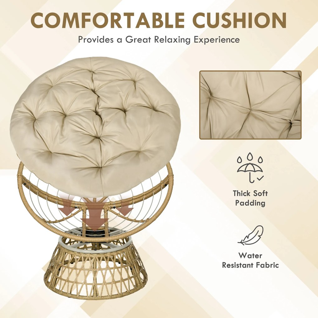 Outsunny Fotel wiklinowy Fotel ogrodowy Boho Styl, odporny na warunki atmosferyczne, 85 cm x 70 cm x 82 cm, Krem + Natur