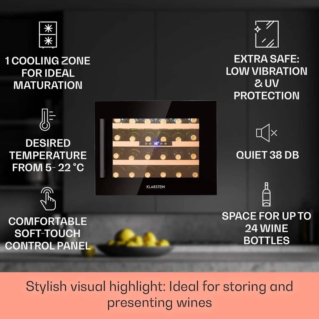 Klarstein Vinsider 54cm 24 Butelki Winiarka do Zabudowy Czarny