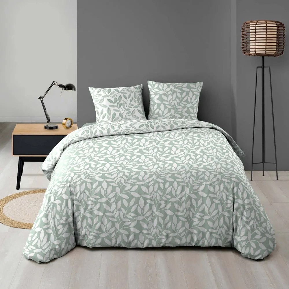 Biało-zielona pościel dwuosobowa z mikrowłókna 240x220 cm Sequoia – douceur d'intérieur
