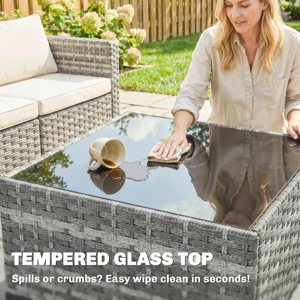 Outsunny Polyrattan Zestaw Mebli Ogrodowych 5-częściowy, Sofa Narożna z Podnóżkiem i Stolik Kawowy, Kremowy + Szary | Aosom PL