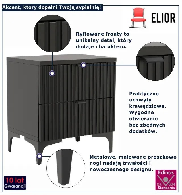 Czarna szafka nocna ryflowana T0-P64
