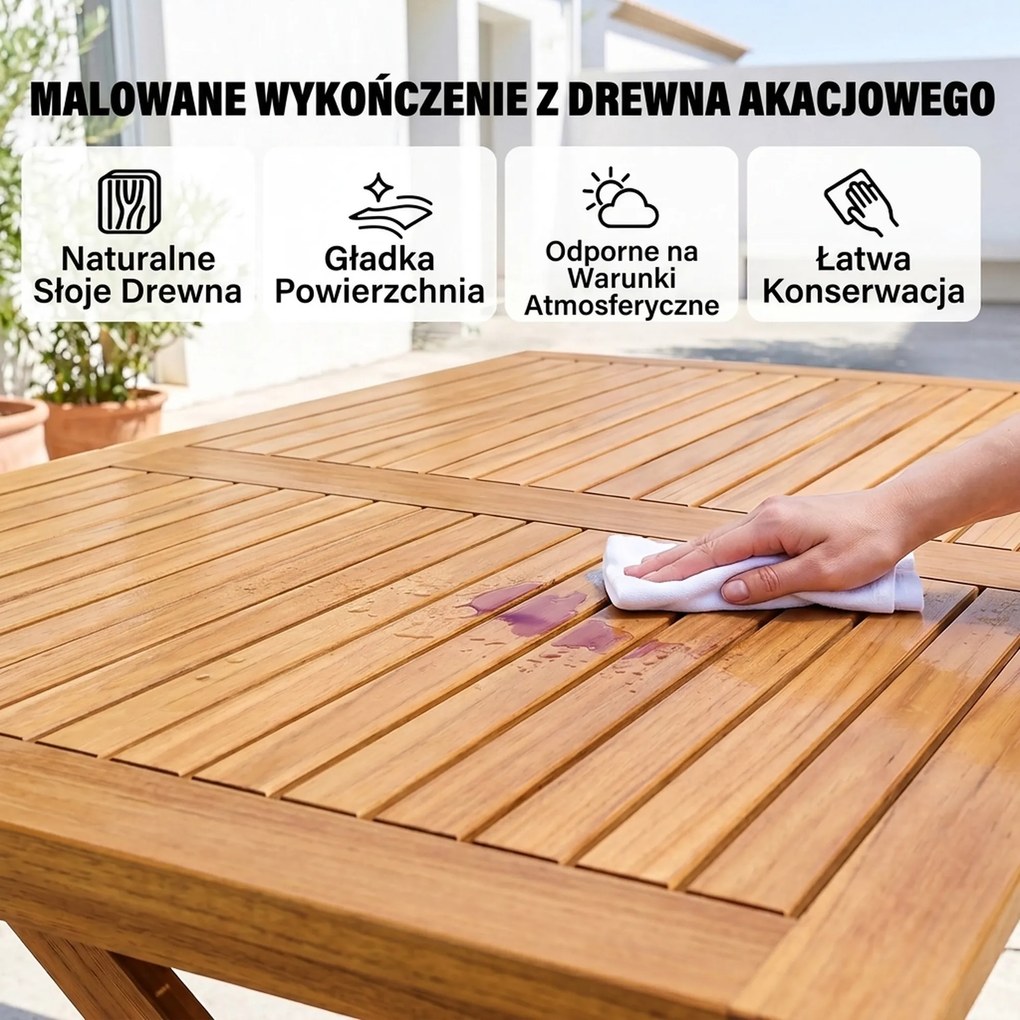 Outsunny Zestaw mebli ogrodowych FSC z drewna, 5-cz., składany stół z 4 krzesłami, lamelowy design | Aosom PL