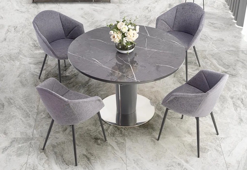 Okrągły stół Ricardo ze szklanym blatem w imitacji marmuru