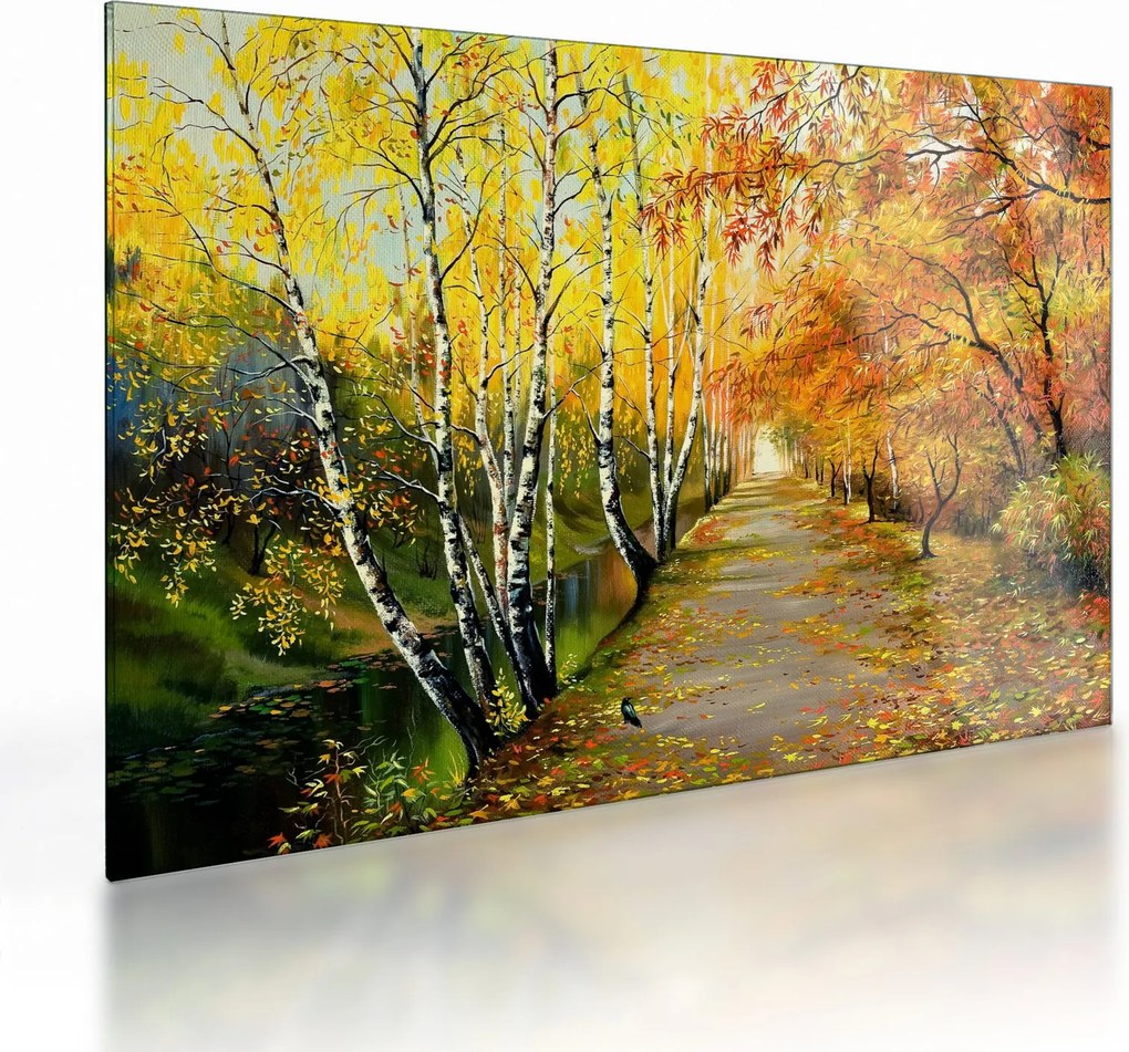 Obraz na szkle - Romantyczna aleja wzdłuż wody, obraz olejny (70x50 cm)