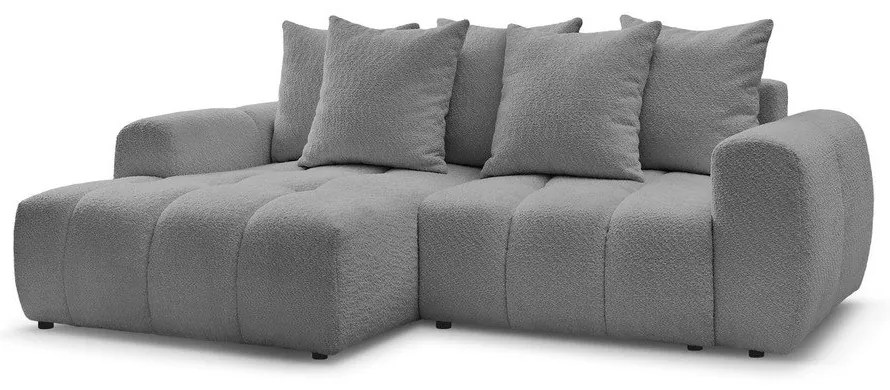 Szary rozkładany/ze schowkiem narożnik z materiału bouclé (lewostronny/z szezlongiem) Roxelane – Bobochic Paris