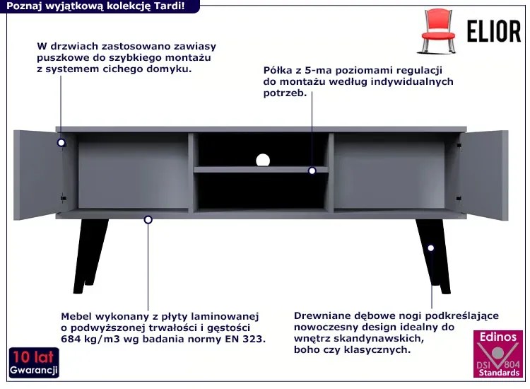 Szara szafka RTV na nóżkach - Tardi 4X 120 cm