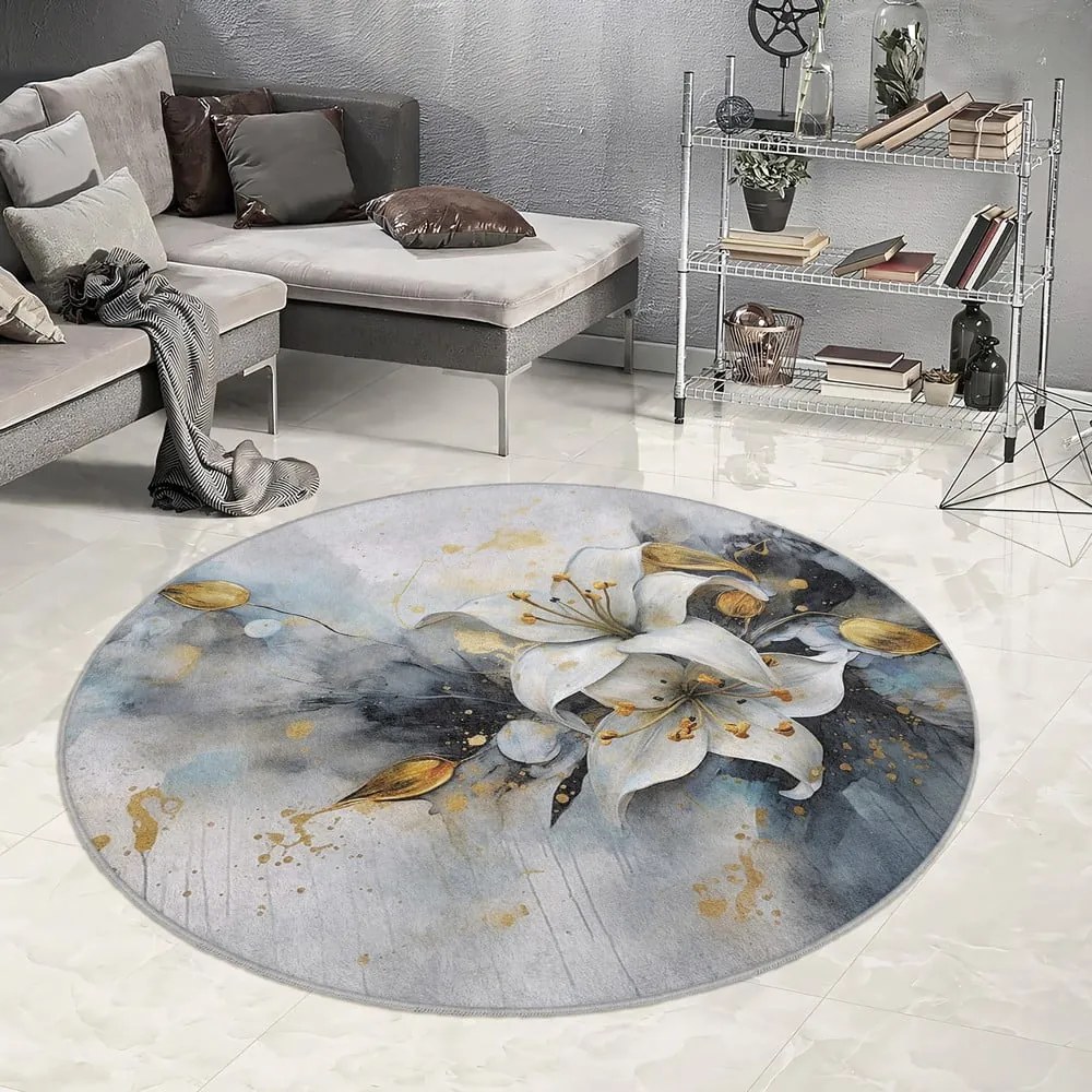 Niebiesko-szary okrągły dywan odpowiedni do prania ø 150 cm Golden Lilly – Mila Home