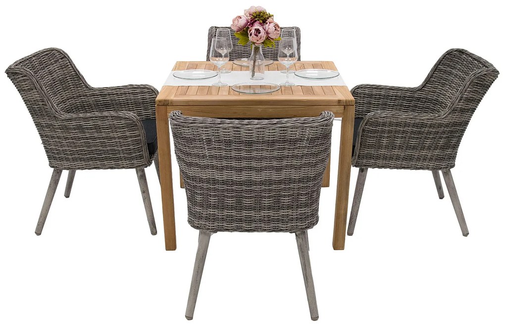 Zestaw ogrodowy teak VICTORIA QUATRO 1+4 (szary)
