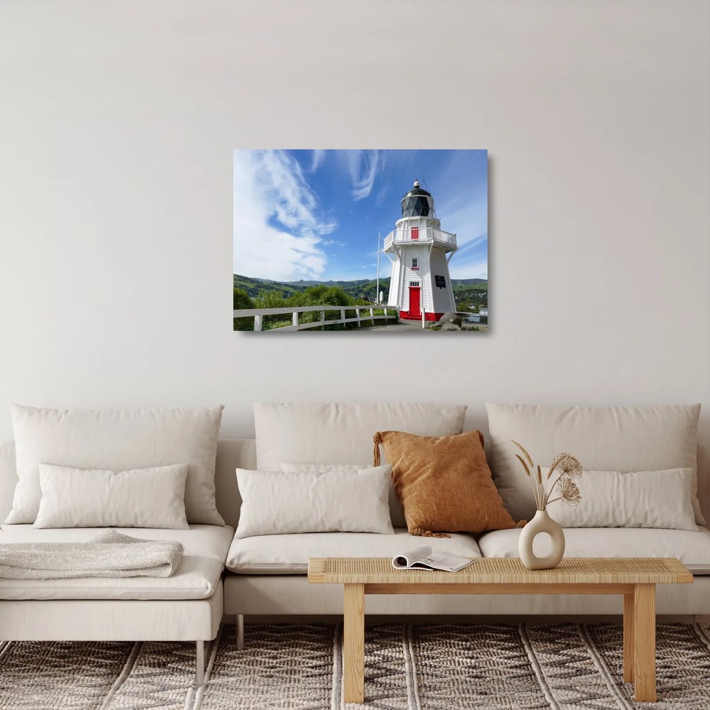 Obraz na szkle latarni morskiej Akaroa w Nowej Zelandii (70x50 cm)