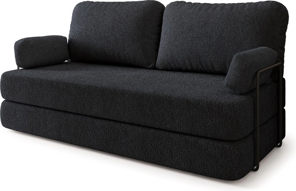 Masseno Sofa piankowa NIKSI z funkcją spania, Kanapa z pianki do salonu, Bezmontażowa, Tkanina bucle – Czarny QUELLE 100