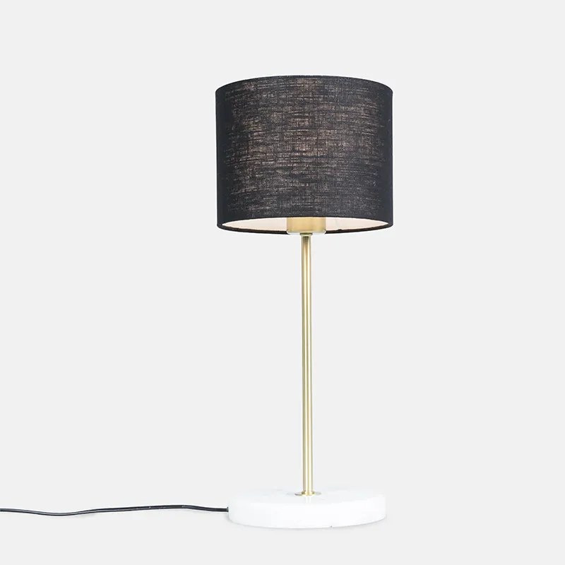 Lampa stołowa mosiądz z czarnym kloszem 20 cm - Kaso Rustykalny / Vintage Oswietlenie wewnetrzne