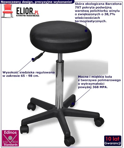 Czarny tapicerowany taboret obrotowy na kółkach K3-R56