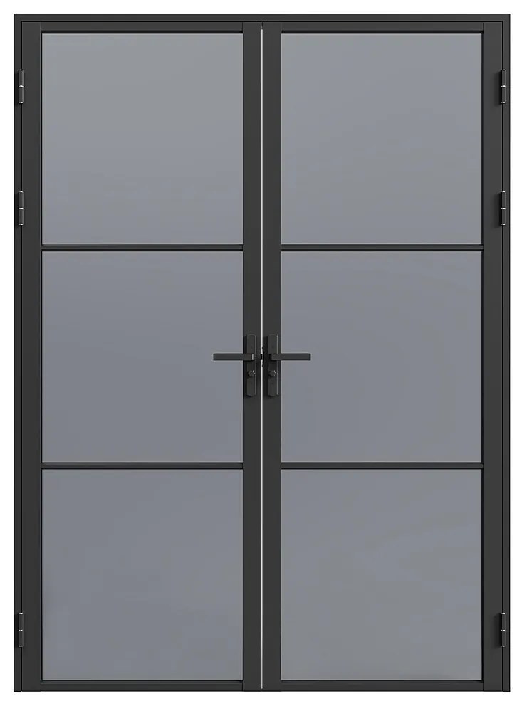 Drzwi kompletne 2-skrzydłowe dwustronne z aluminium i dymionego szkła hartowanego - 2 x wys. 204 x szer. 73 cm - Czarny - MASERU