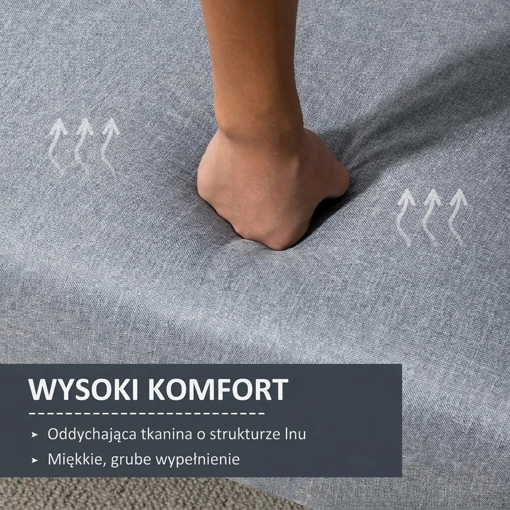 HOMCOM Sofa do spania, dwuosobowa sofa materiałowa, z funkcją spania, polyester stylizowany na len, drewno kauczukowe, 173 x 75 x 73 cm, szara
