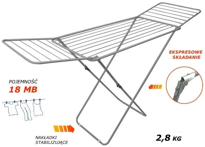Srebrna rozkładana suszarka na pranie - Rovesa