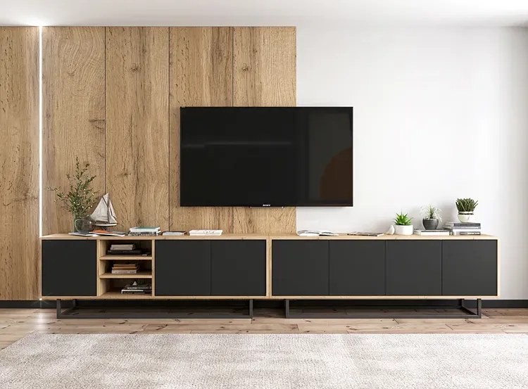 Zestaw stojących szafek rtv dąb wotan + czarny M4-E16