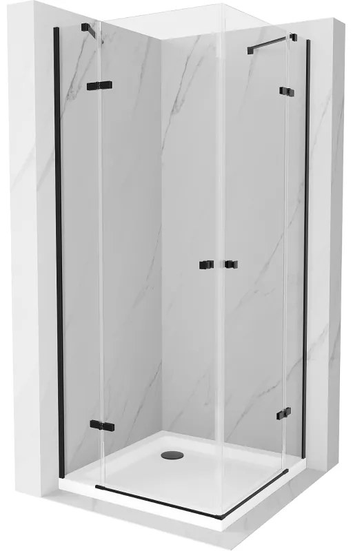 Mexen Roma Duo kabina prysznicowa uchylna 80 x 80 cm, transparent, czarna + brodzik Flat - 854-080-080-70-02-4010B