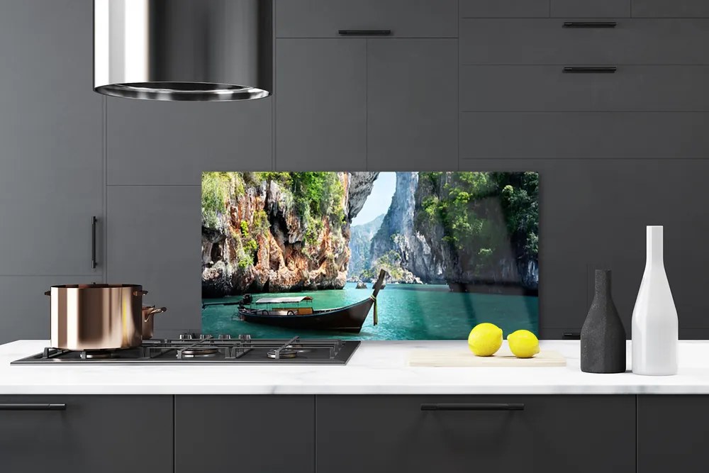 Szkło Ozdobne do Kuchni Samotna Łódź Nad Jeziorem