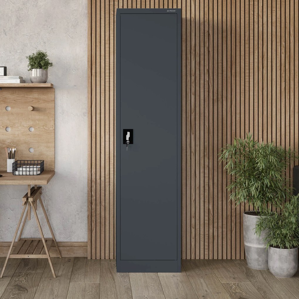 Szafa biurowa metalowa na akta, wąska, antracytowa, 450x1850x400 mm: ALEX