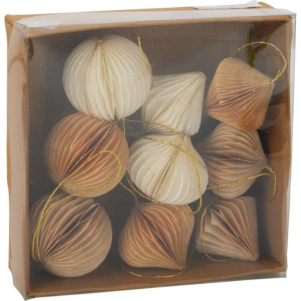 Zestaw 9 szt. ozdób świątecznych Ornaments, złoto-beżowe, 6 cm, plaster miodu