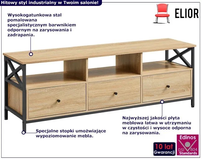 Industrialna szafka RTV z 3 szufladami - Ruiz