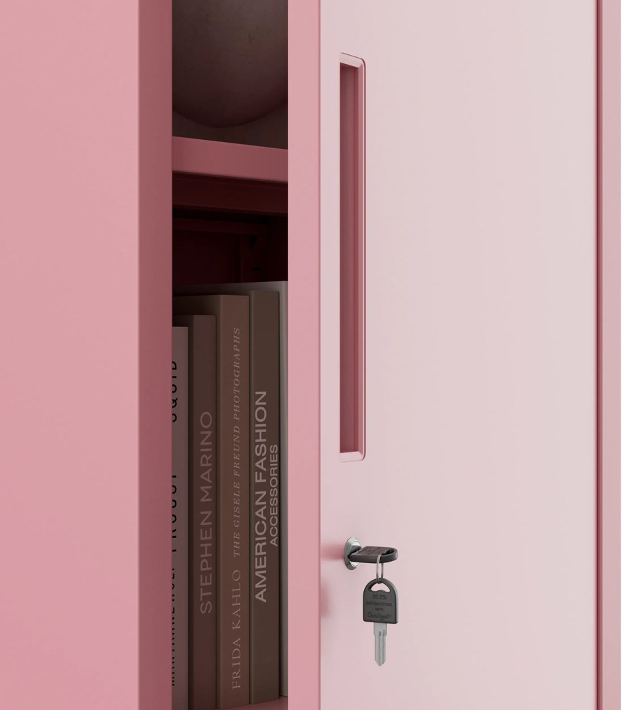 Wąska szafka do biura ALEX, 450 x 1850 x 400 mm, Fresh Style: pudrowy róż