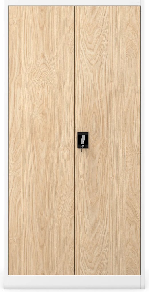 Szafa metalowa ze schowkiem biała / dąb sonoma: Eco Design TOMASZ, 900 x 1850 x 450 mm