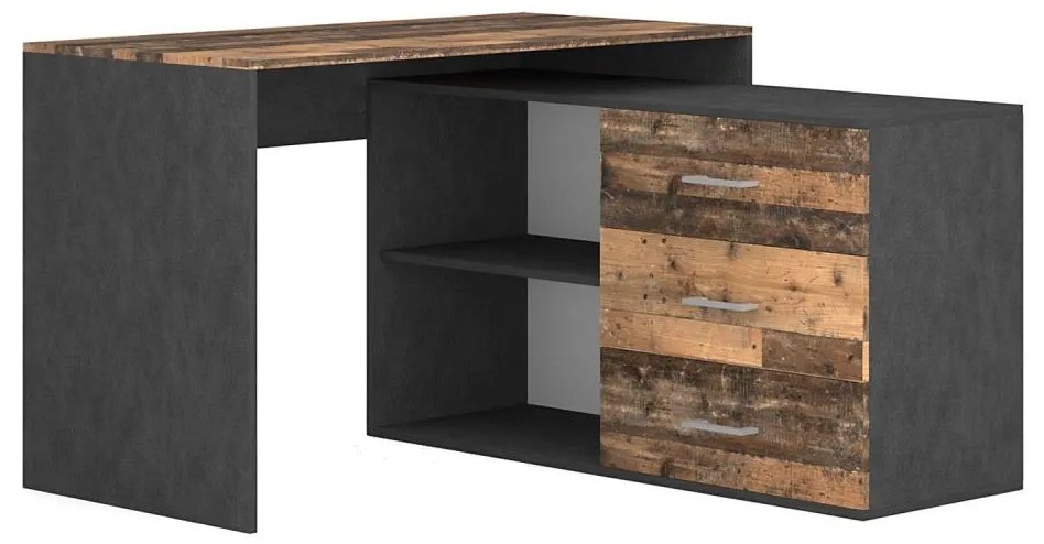 Biurko z szufladami i uniwersalnym narożnikiem L/P JULES brązowo-czarne