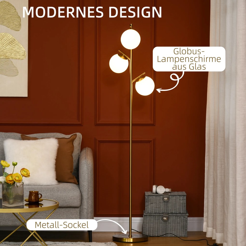 HOMCOM Lampa podłogowa 40W złota bez żarówki E27 27x169cm nowoczesna stojąca do salonu | Aosom PL