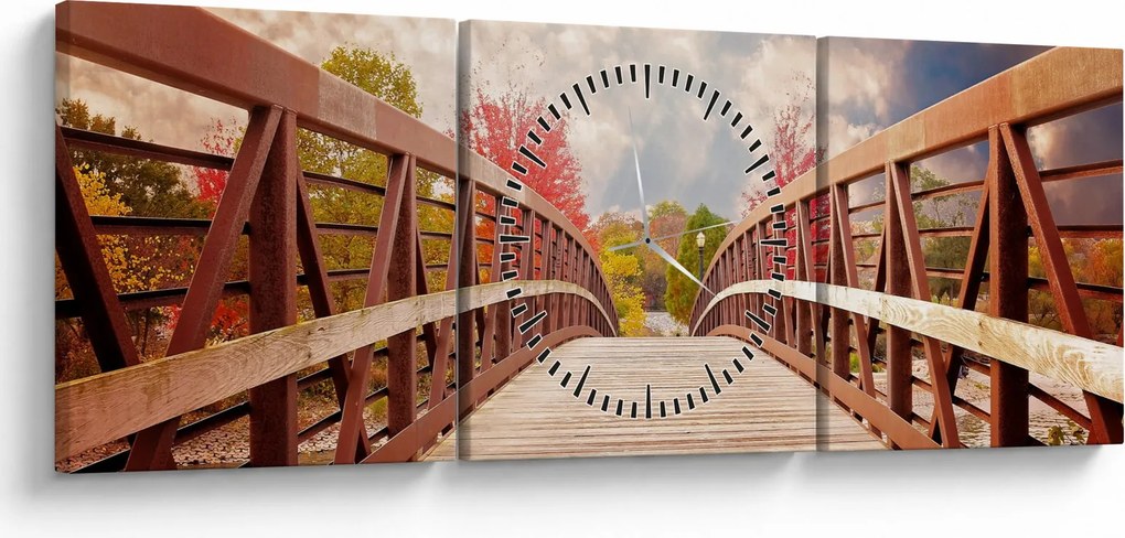 Obraz - drewniany most (z zegarem) (90x30 cm)