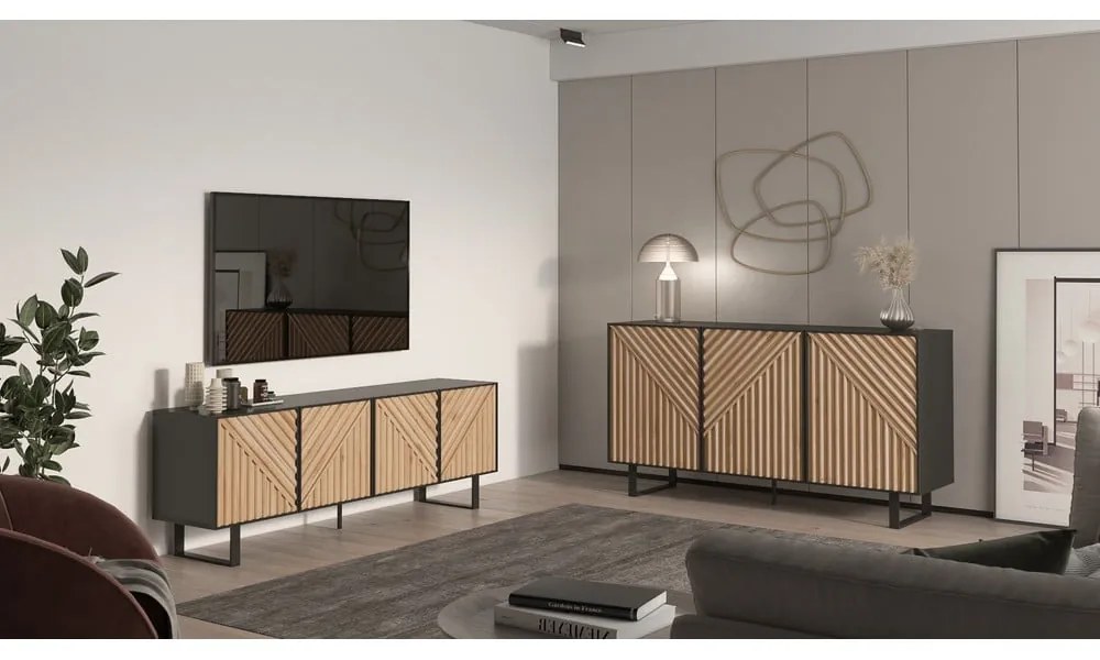 Czarno-naturalna komoda w dekorze dębu 151x80x40 cm Alana – Marckeric