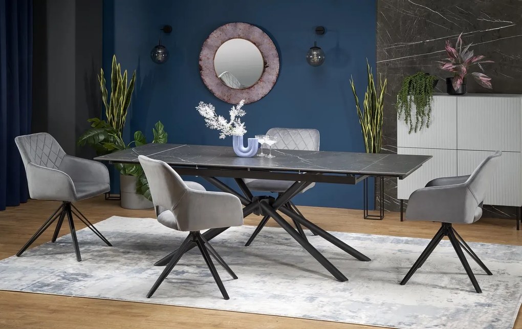 Stół rozkładany VITORINO 160(220)x90 czarny marmur HALMAR