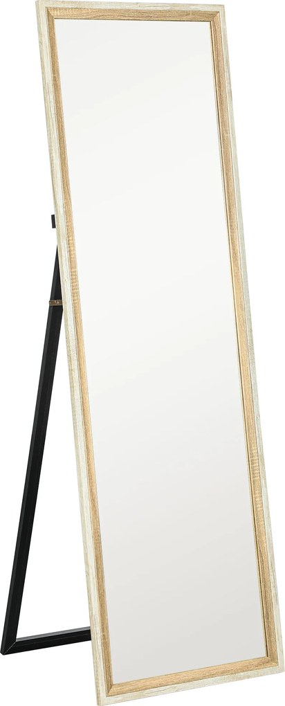 HOMCOM Lustro całosylwetkowe, rama MDF, folia antyrozbryzgowa, 162,6 x 53,3 cm, Naturalne drewno