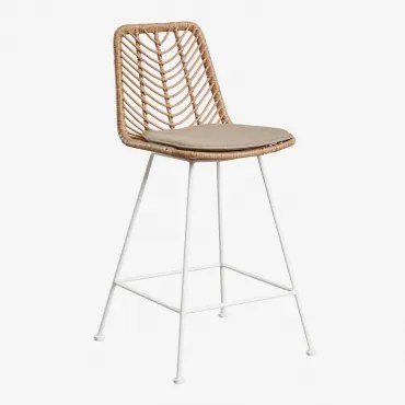 Wysoki Stołek Z Naturalnego Syntetycznego Rattanu Gouda Miel & Biały & ↑65 Cm & Mokka Brąz - Sklum