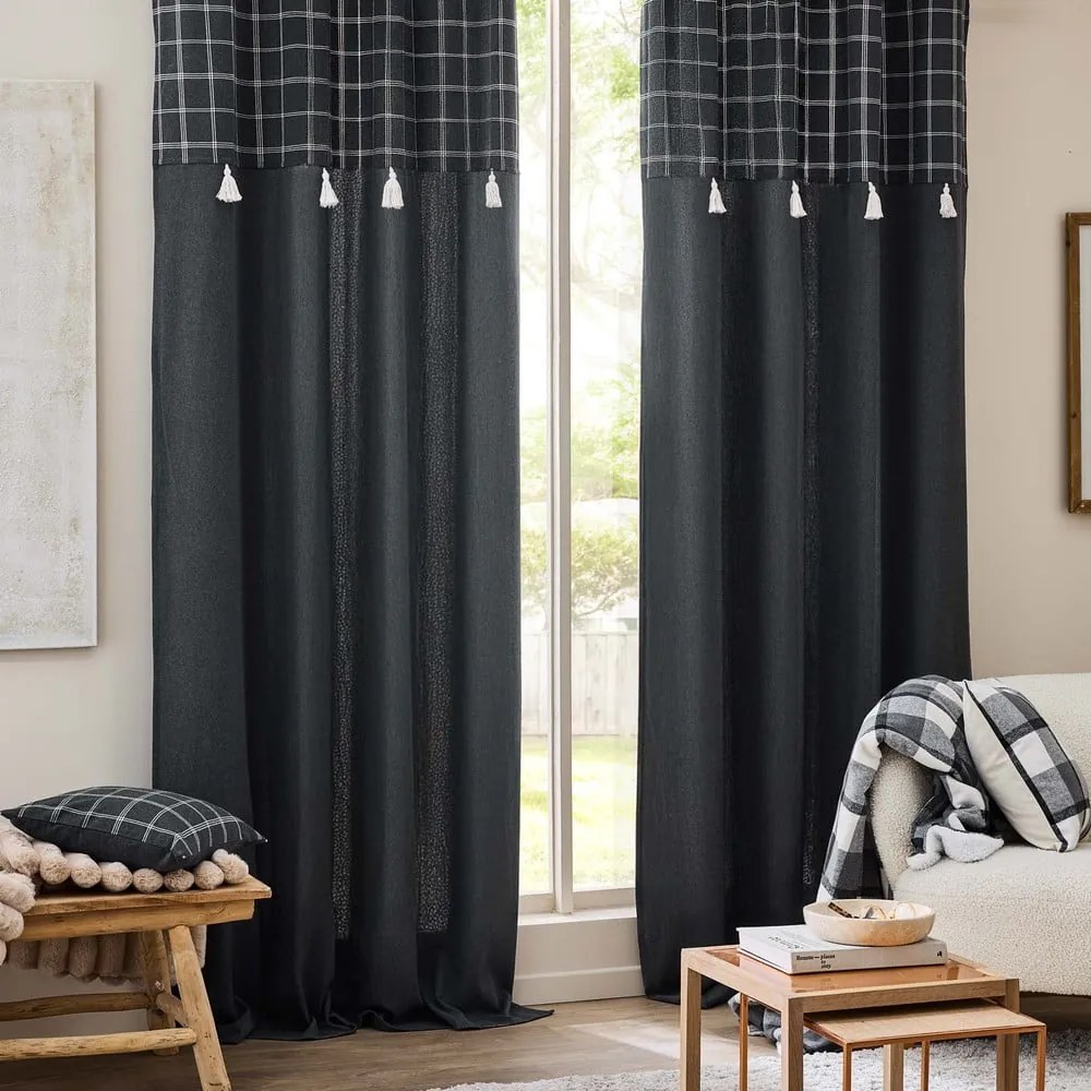 Antracytowa zasłona z mieszanki bawełny 140x240 cm Everest – douceur d'intérieur