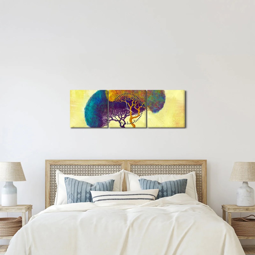 Obraz - Drzewa na wzgórzu (z zegarem) (90x30 cm)